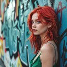 Young Woman with Red Hair Against Graffiti Wall