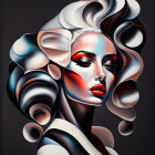 Stylized Female Figure with Flowing Hair and Bold Colors