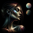 Artistic Representation of a Woman's Face with Planets