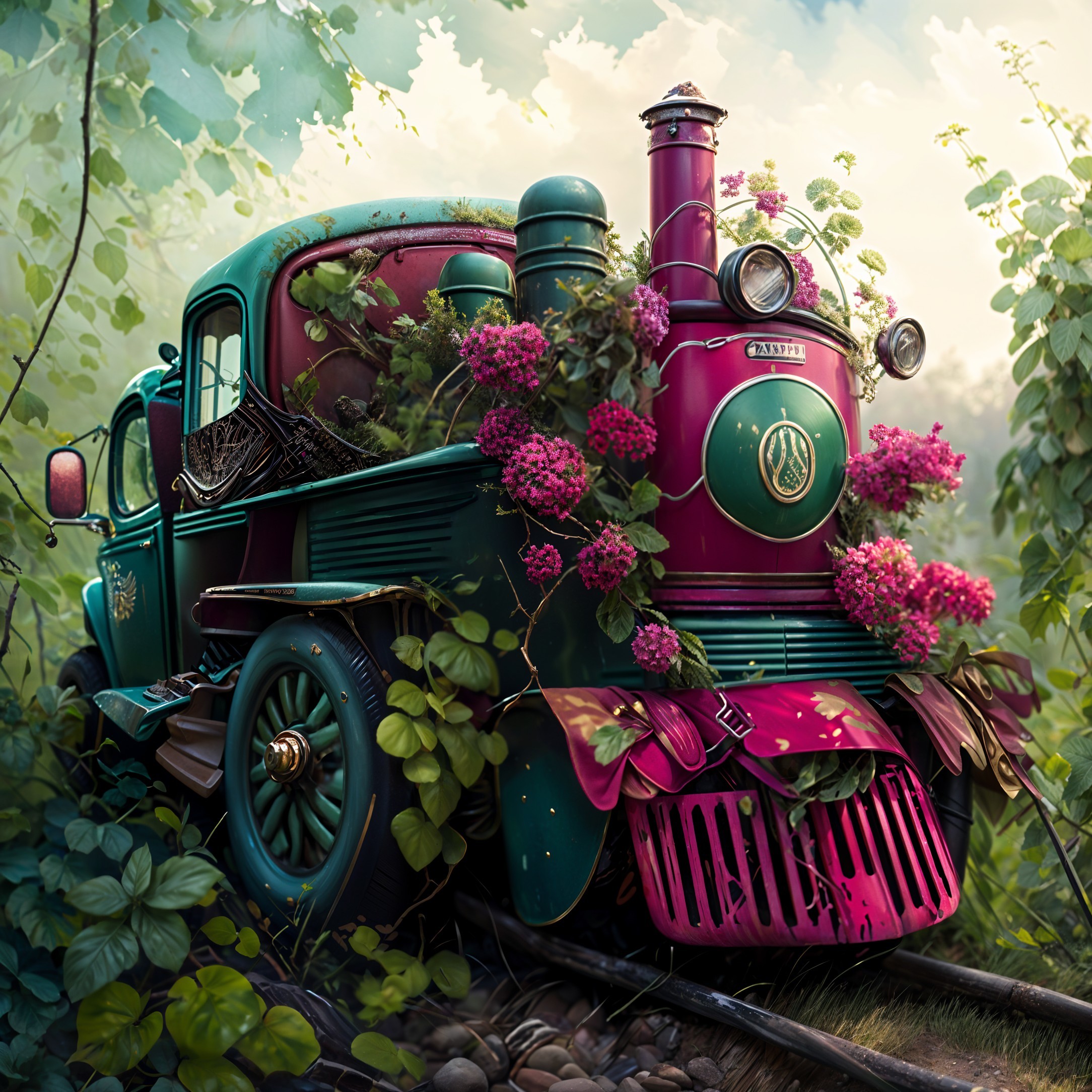 Abandoned Vintage Steam Locomotive Surrounded by Nature