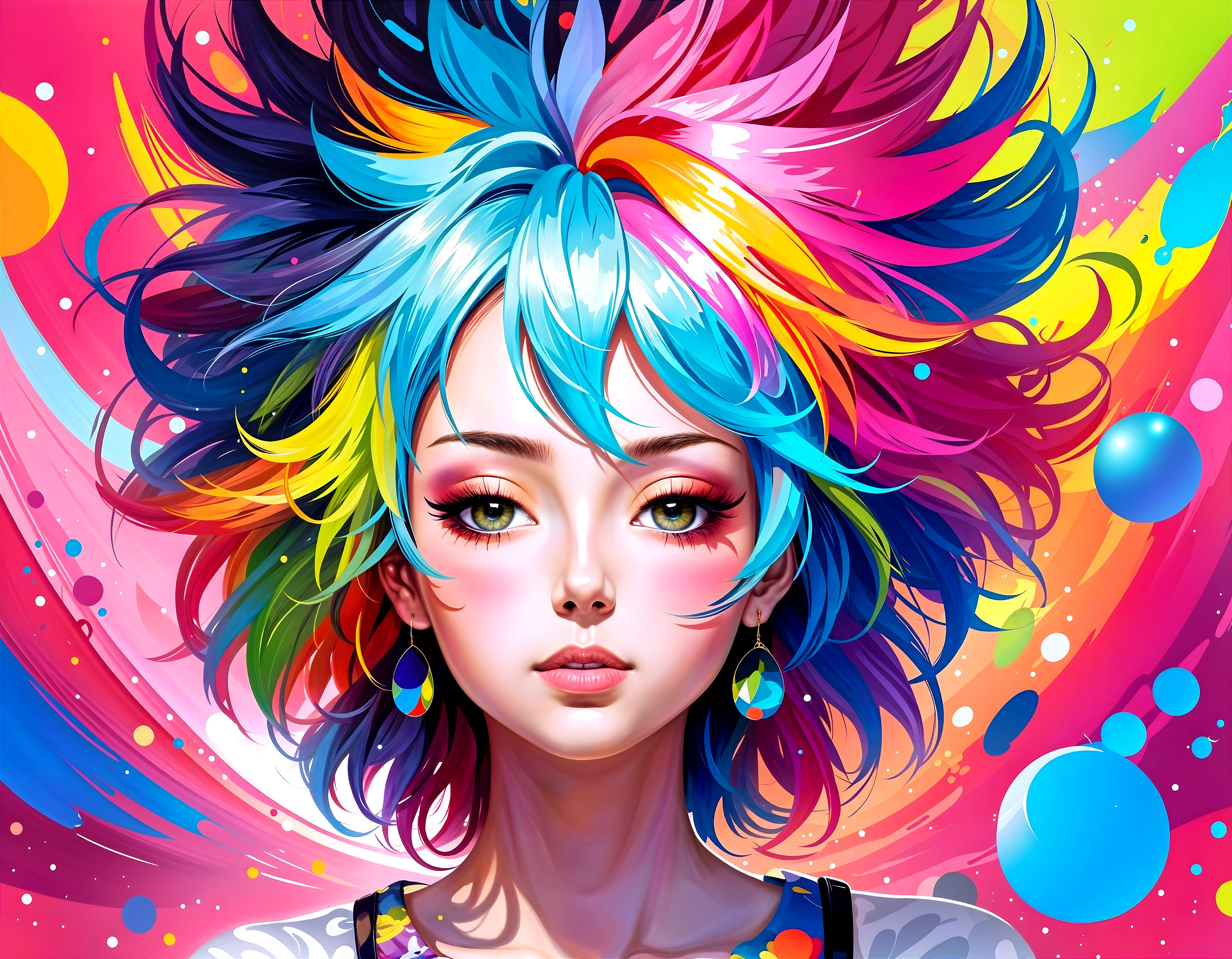 Vibrant Portrait of a Young Woman with Colorful Hair
