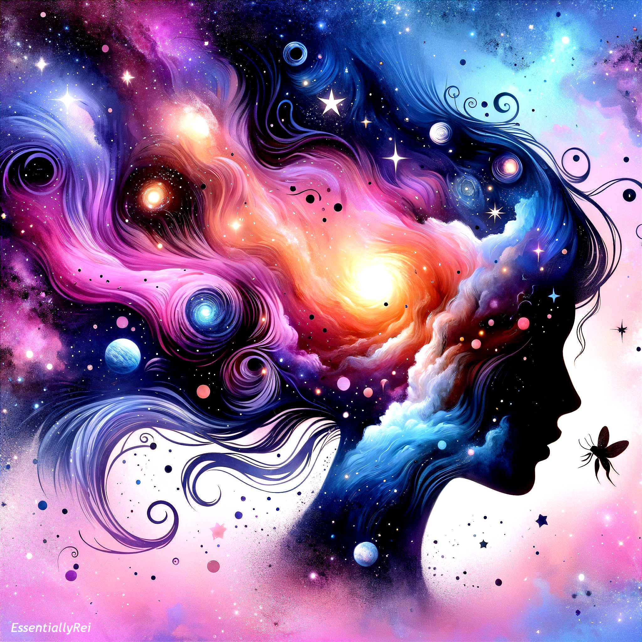 Ethereal Silhouette with Cosmic Colors and Butterfly