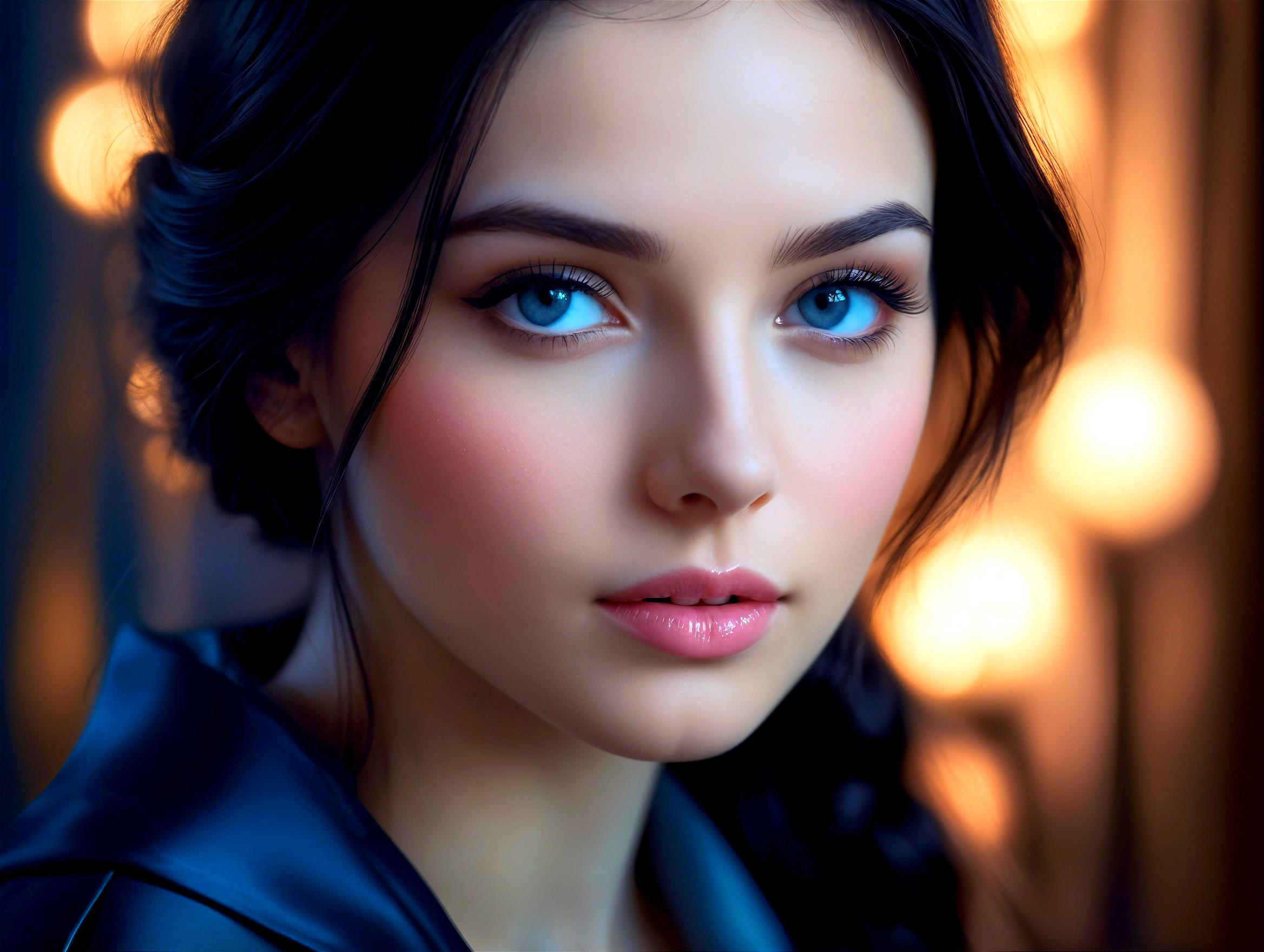 Close-Up Portrait of a Young Woman with Blue Eyes