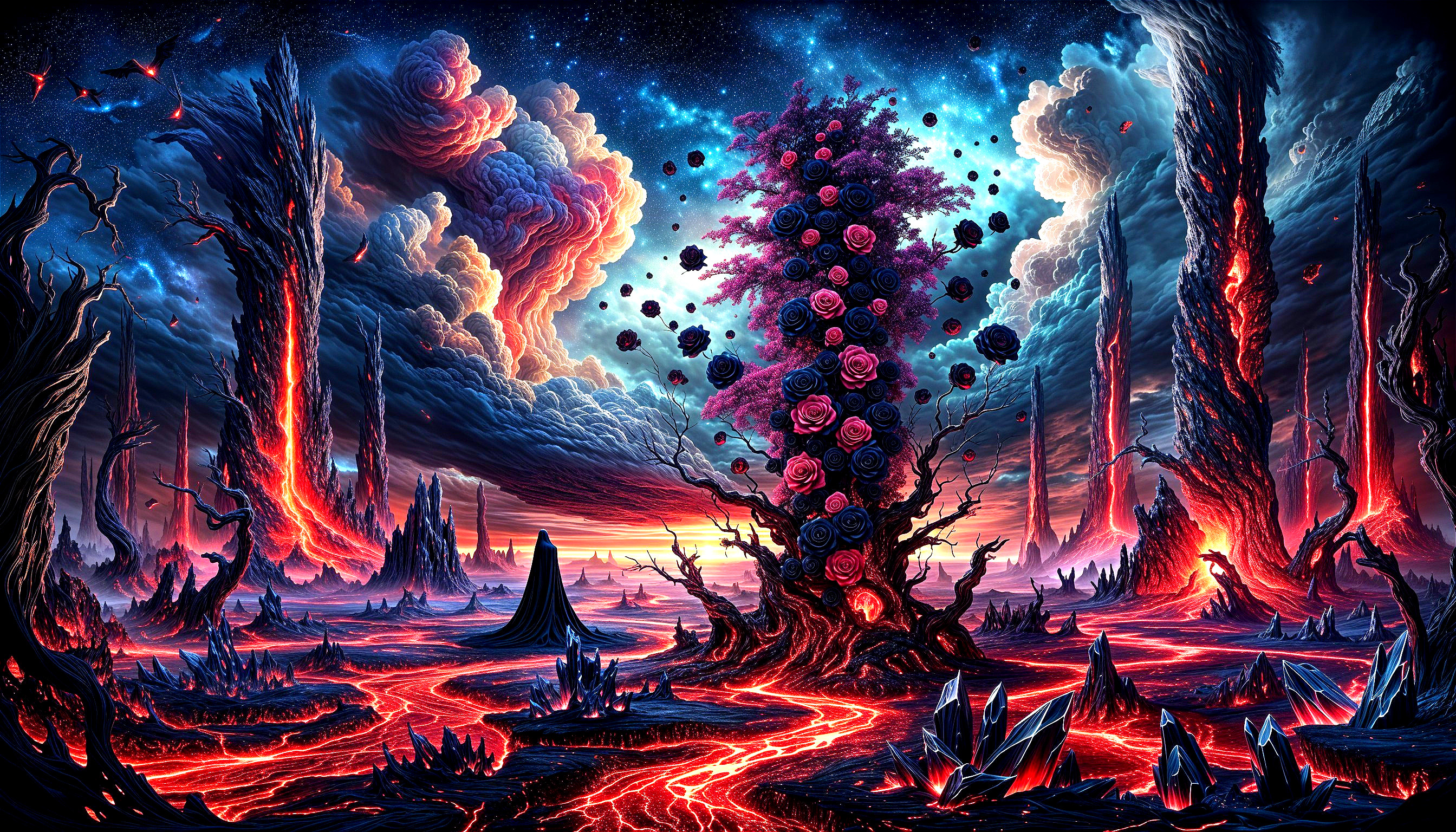 Vibrant Fantastical Landscape with Mystical Tree