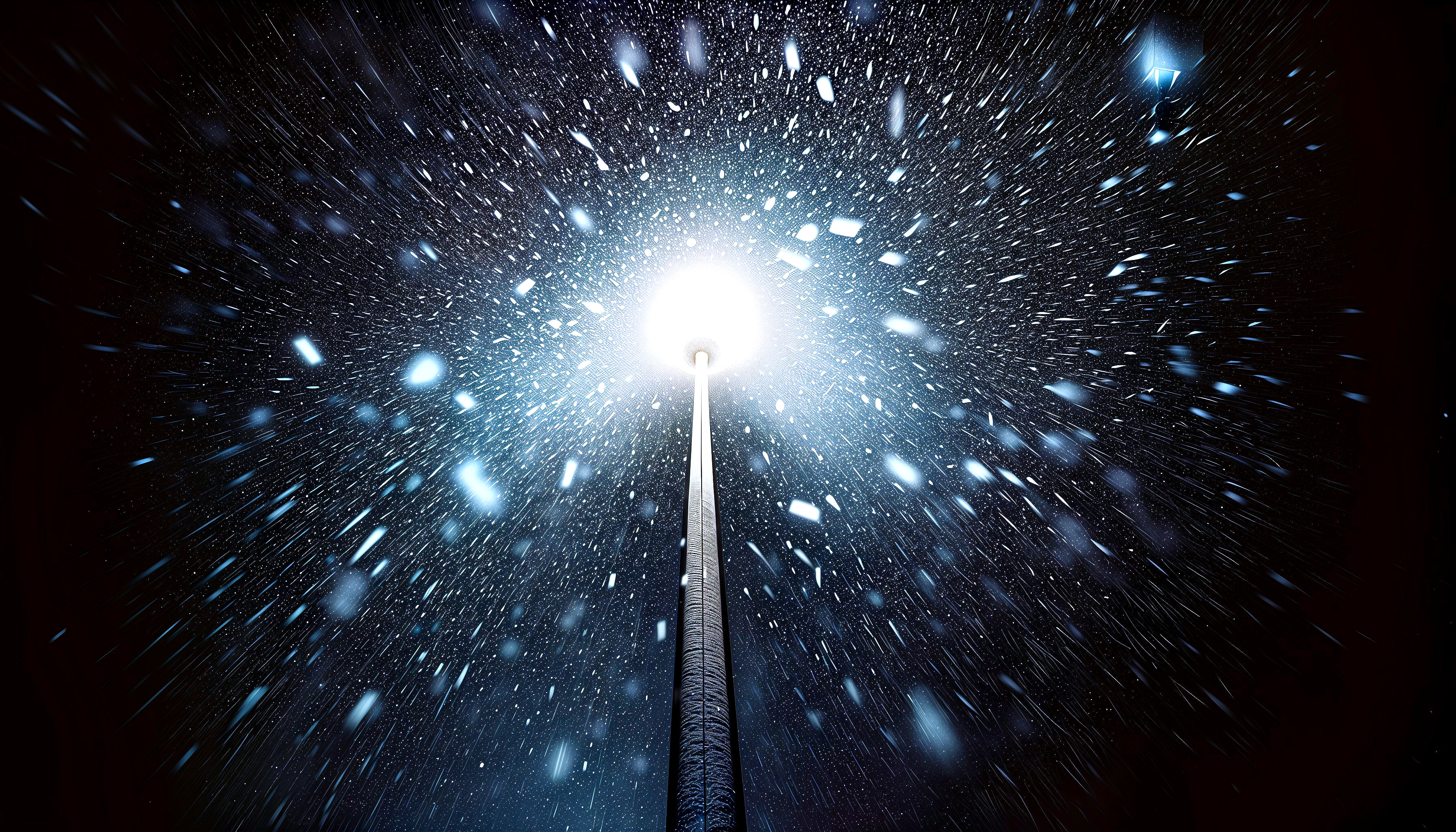 Bright Streetlamp Illuminates Snowy Winter Scene