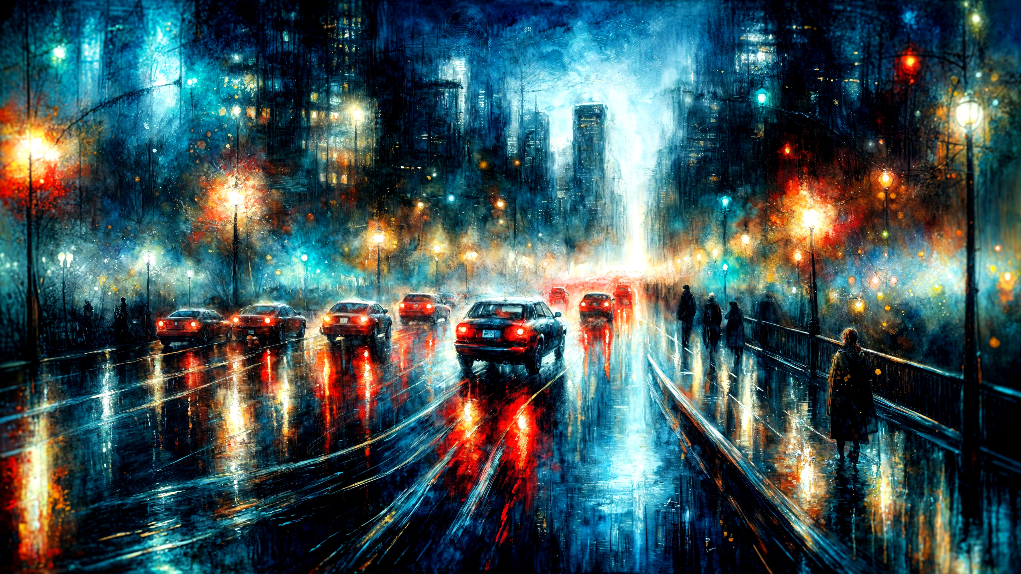 Vibrant Night Cityscape with Colorful Streetlights