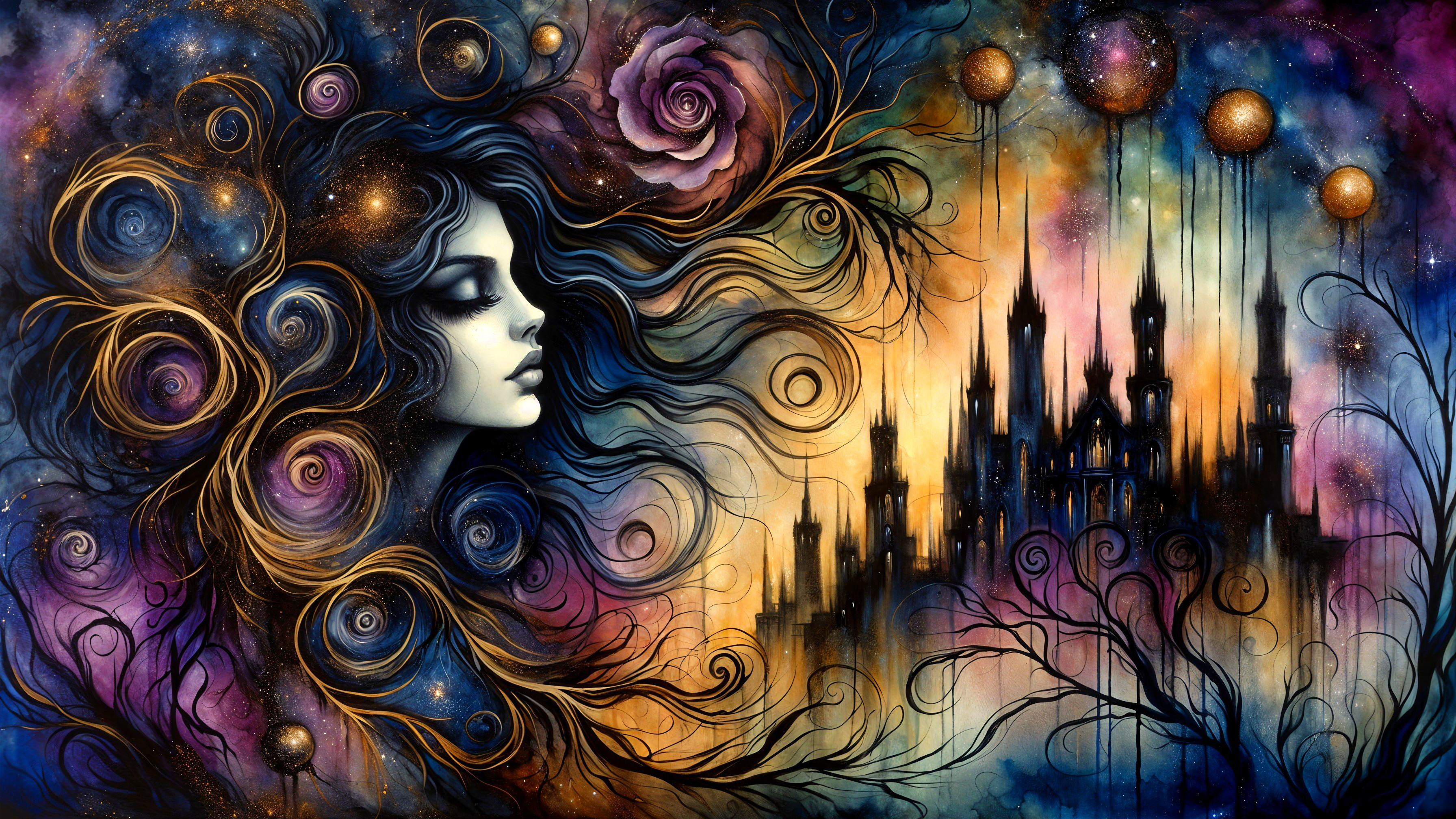 Surreal Landscape with Cosmic Woman and Castle