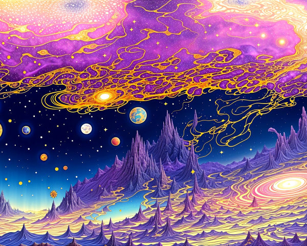 Vibrant Cosmic Scene with Galaxies and Nebulae