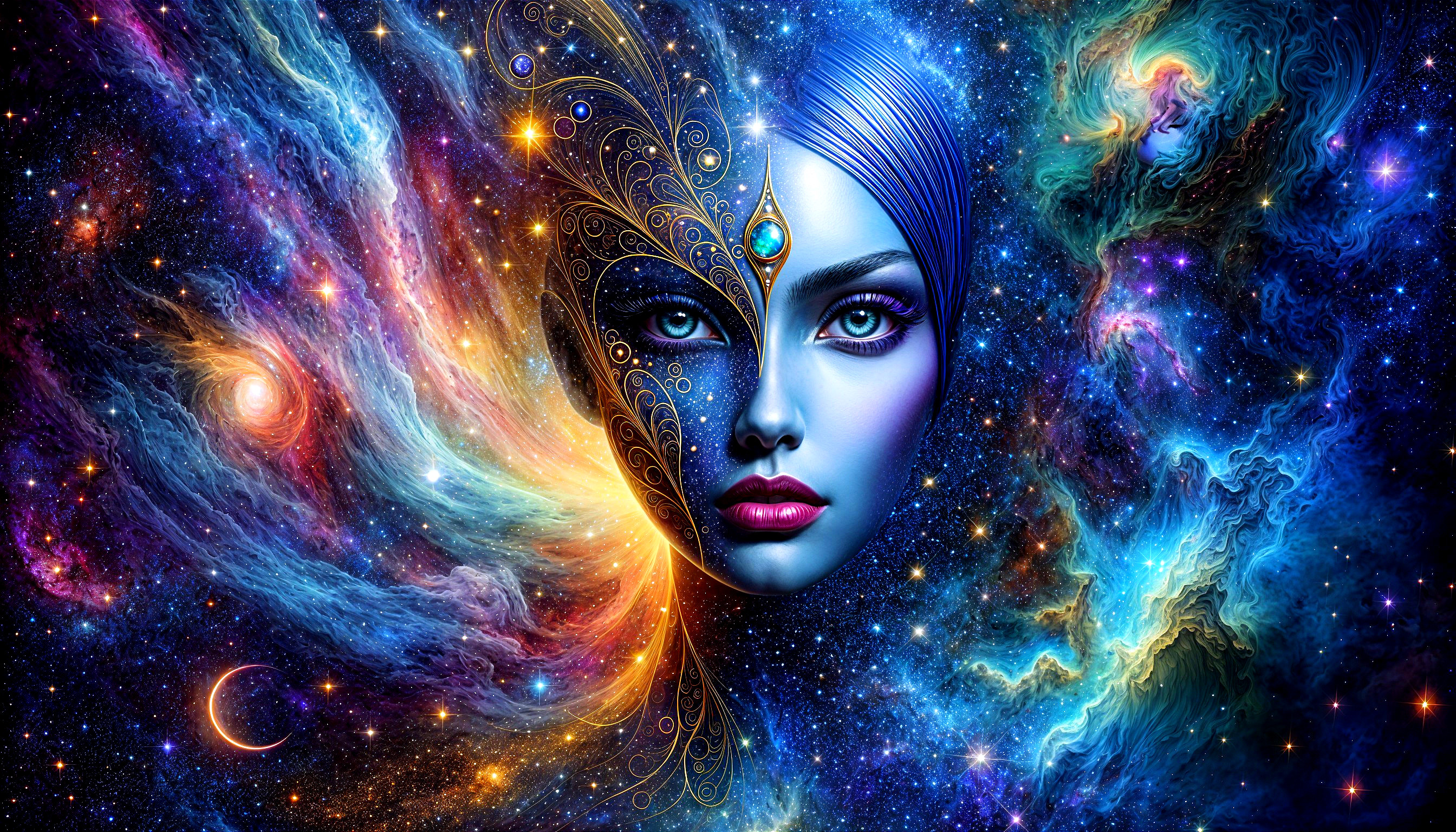 Surreal Face Merging with Cosmic Elements in Galaxy