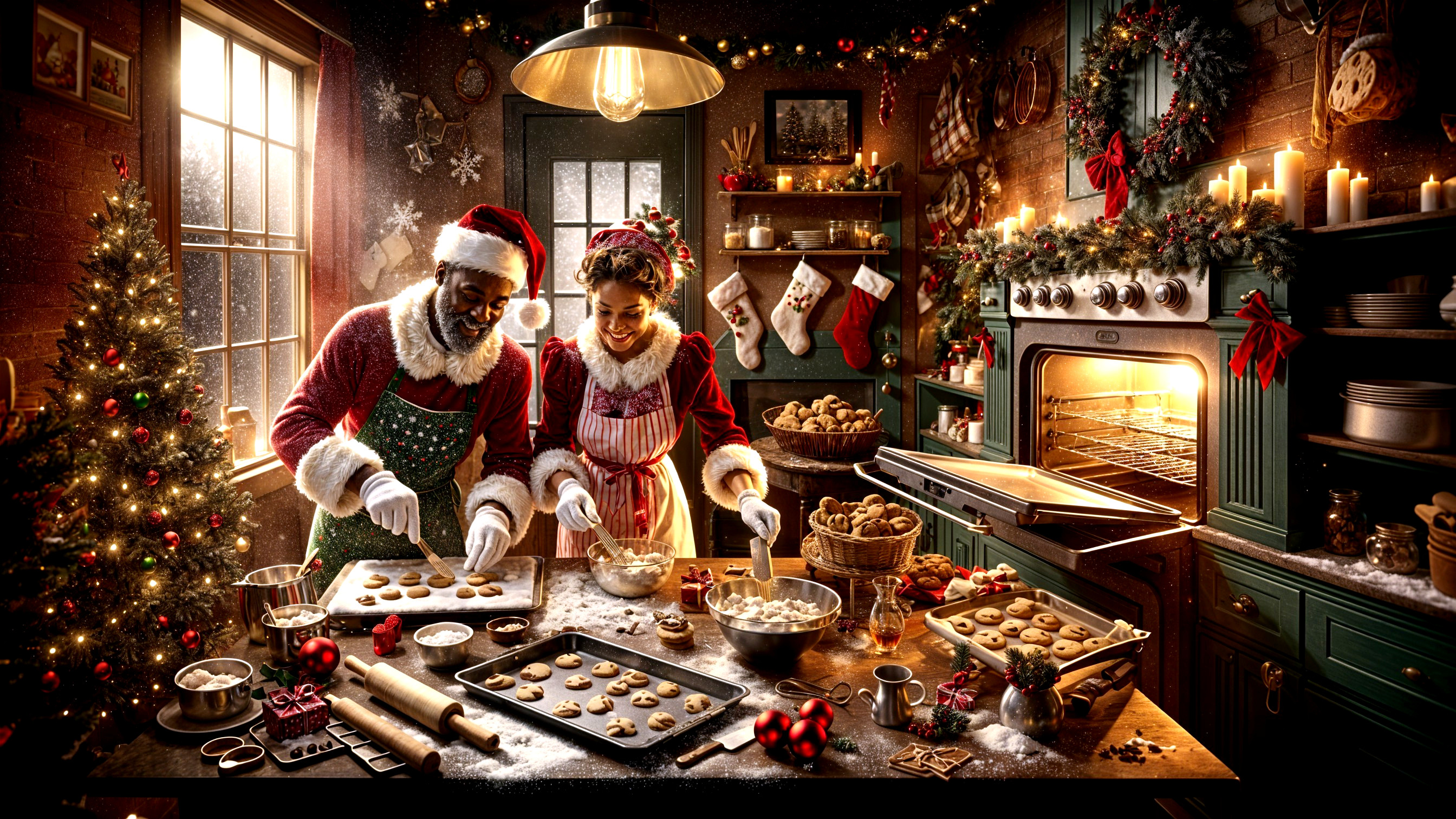 Festive Baking in a Decorated Christmas Kitchen