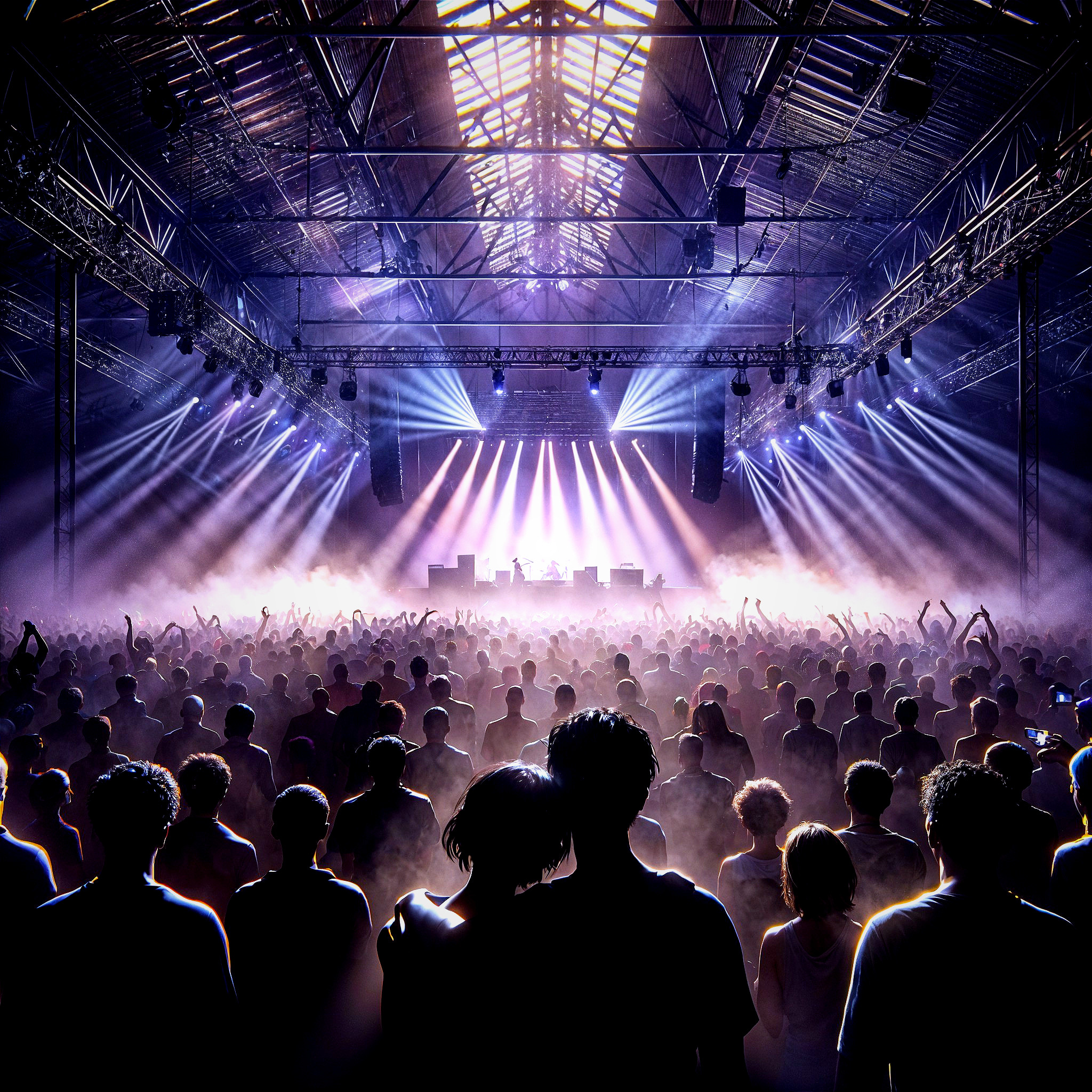 Vibrant Concert Scene with Enthusiastic Crowd and Lights