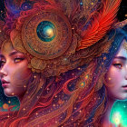 Ethereal Women with Cosmic Elements in Dreamy Setting