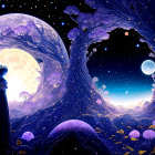 Mystical Landscape with Intertwined Trees and Moonlight
