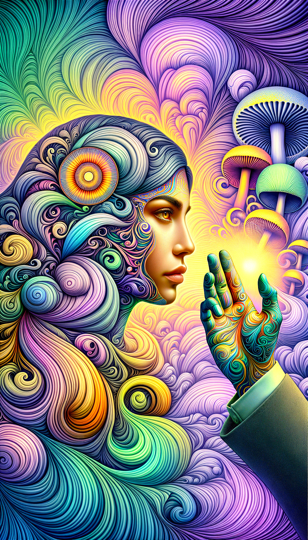 Psychedelic Illustration of a Woman with Colorful Hair