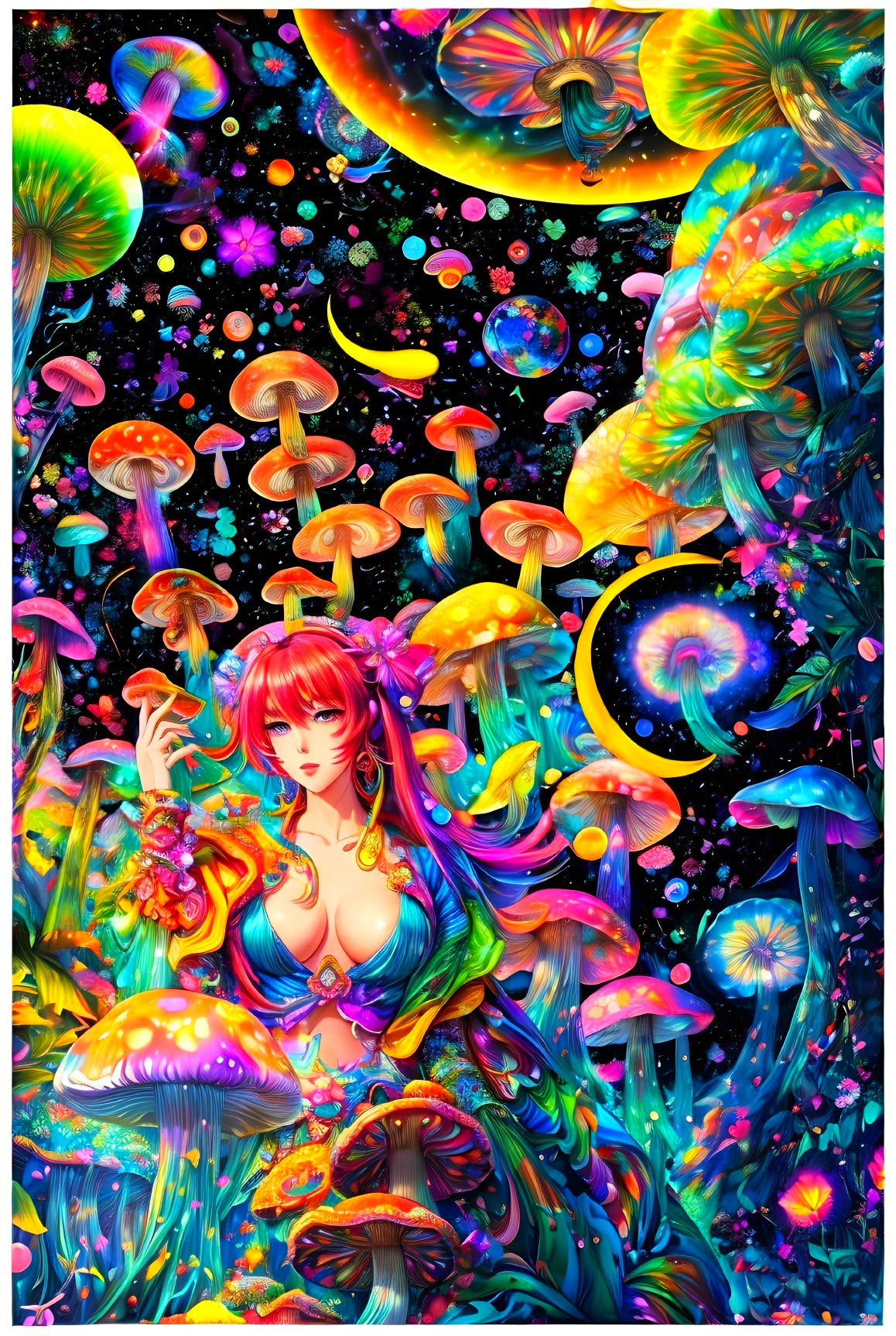 Vibrant Fantasy Scene with Luminescent Mushrooms