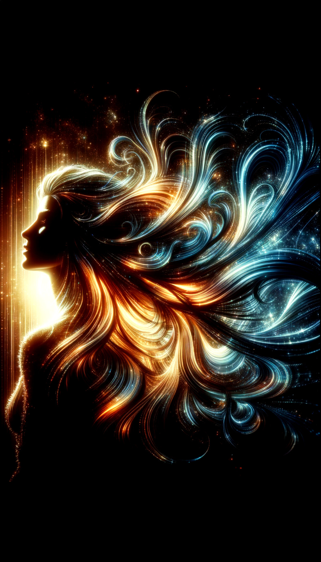 Radiant Silhouette of a Woman with Vibrant Hair