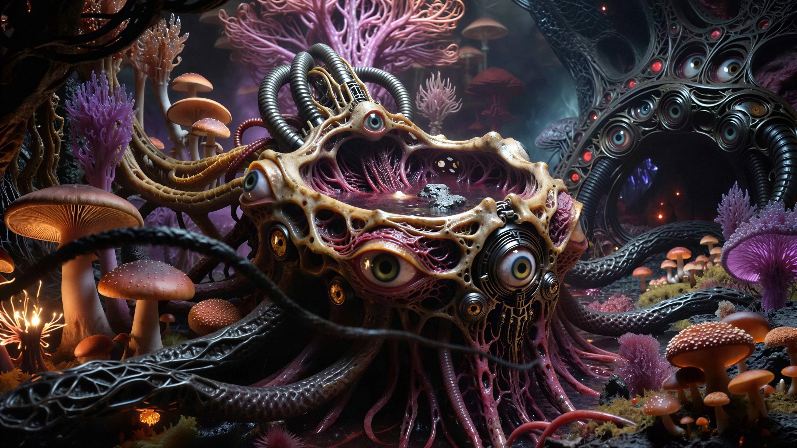 Bioluminescent Organic Structure with Alien Ecosystem