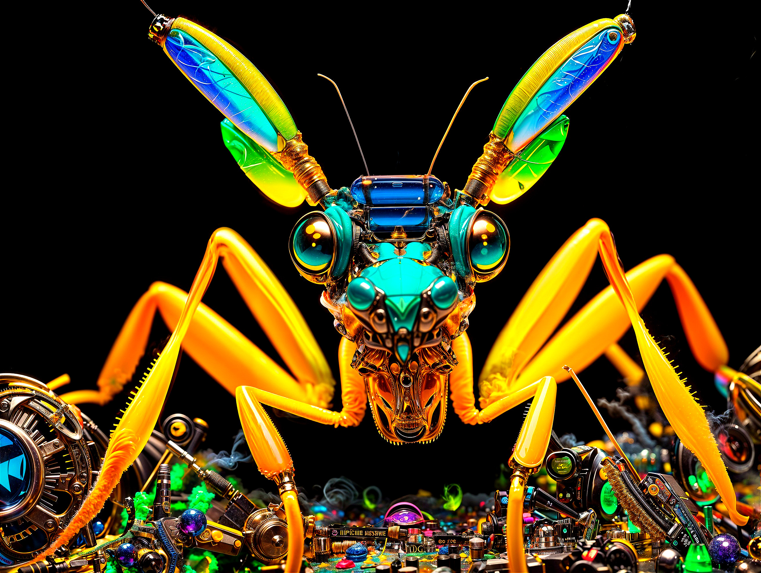 Futuristic Robotic Mantis with Glowing Details