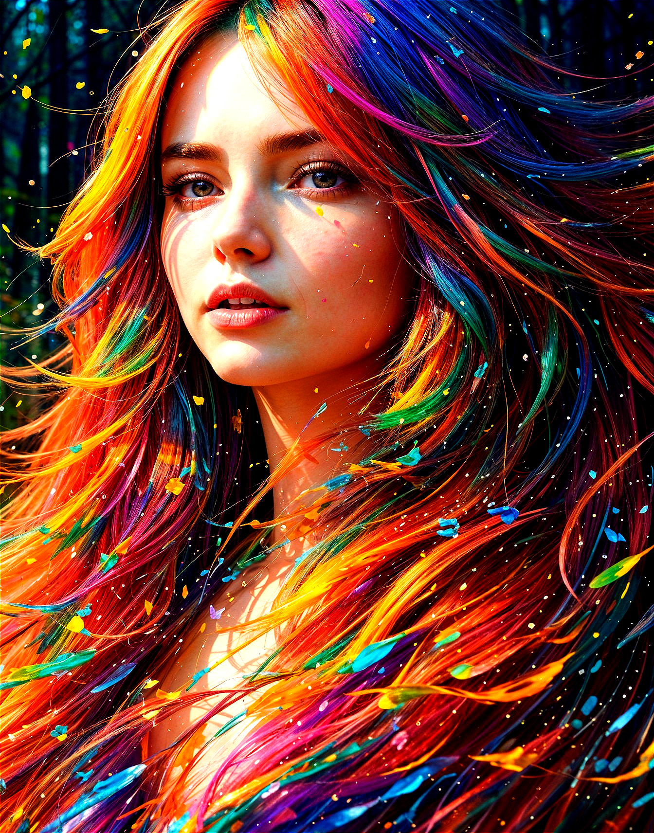 Vibrant Portrait of a Young Woman with Rainbow Hair