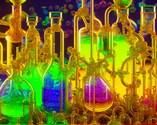 Vibrant Laboratory Scene with Colorful Glassware