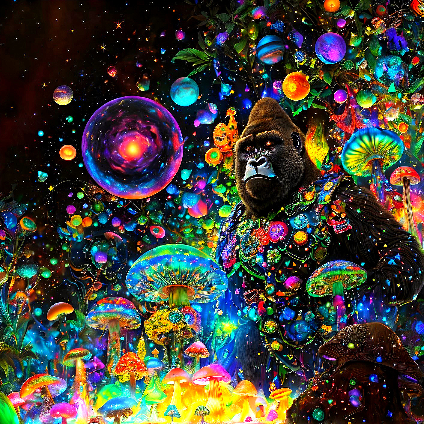 Surreal Gorilla in a Colorful, Dreamlike Landscape