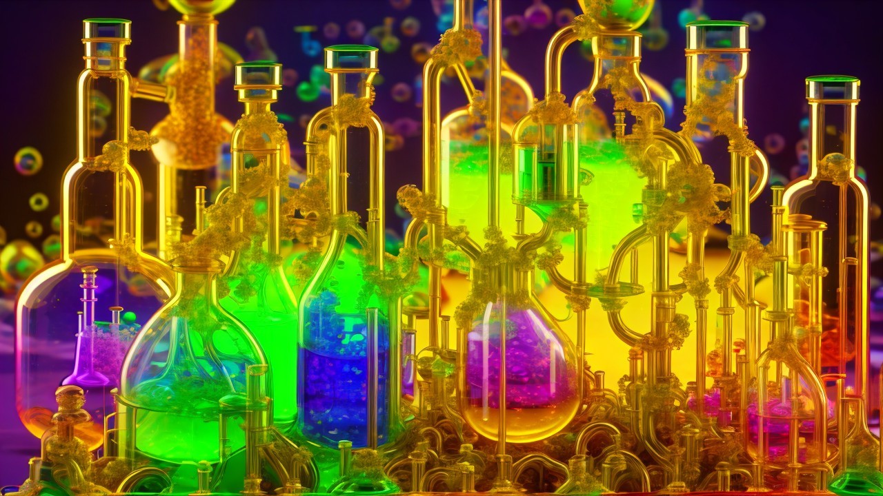 Vibrant Laboratory Scene with Colorful Glassware