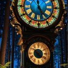 Ornate Grandmother Clock in a Magical Forest at Dusk