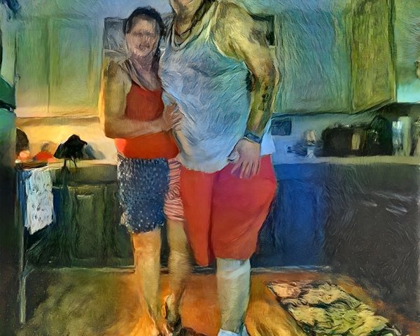 Cozy Kitchen Scene with Two People in Relaxed Poses