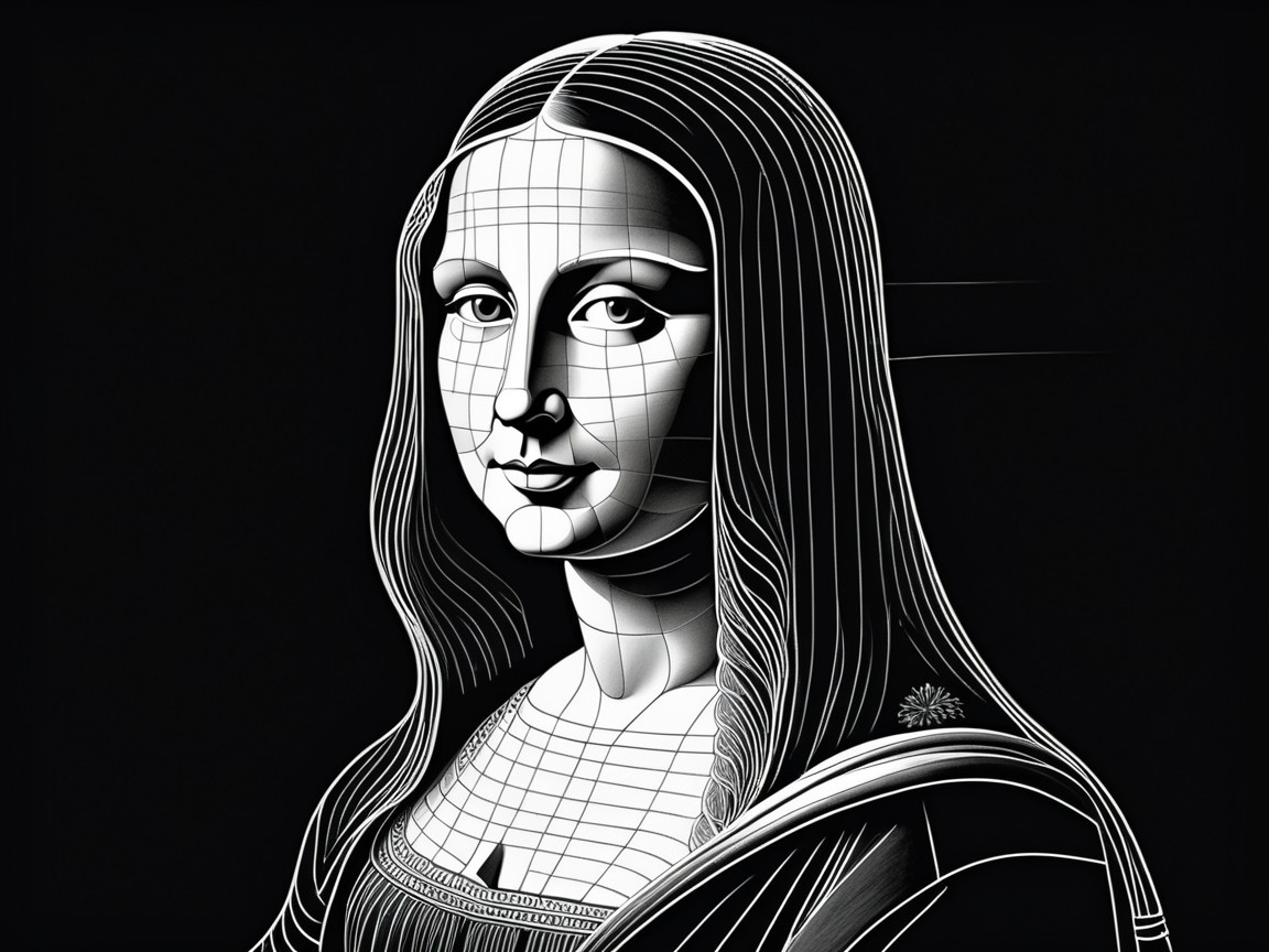 Abstract Portrait with Geometric Lines on Black Background