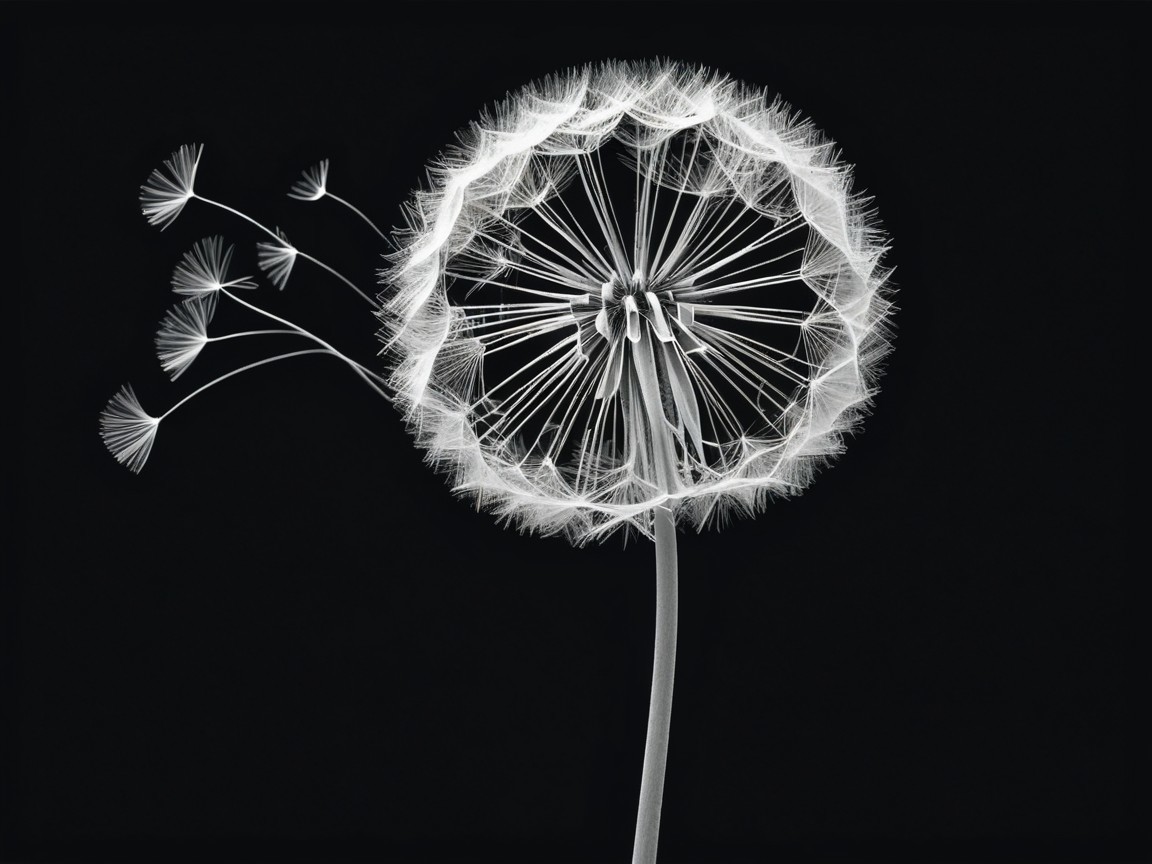 Monochromatic Dandelion Seed Head on Black Background