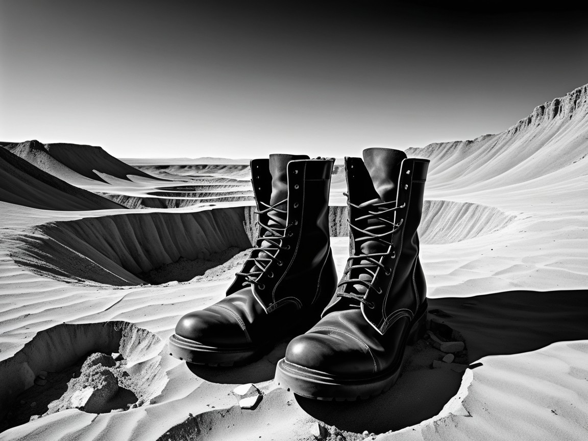 Black Leather Combat Boots in Desert Landscape