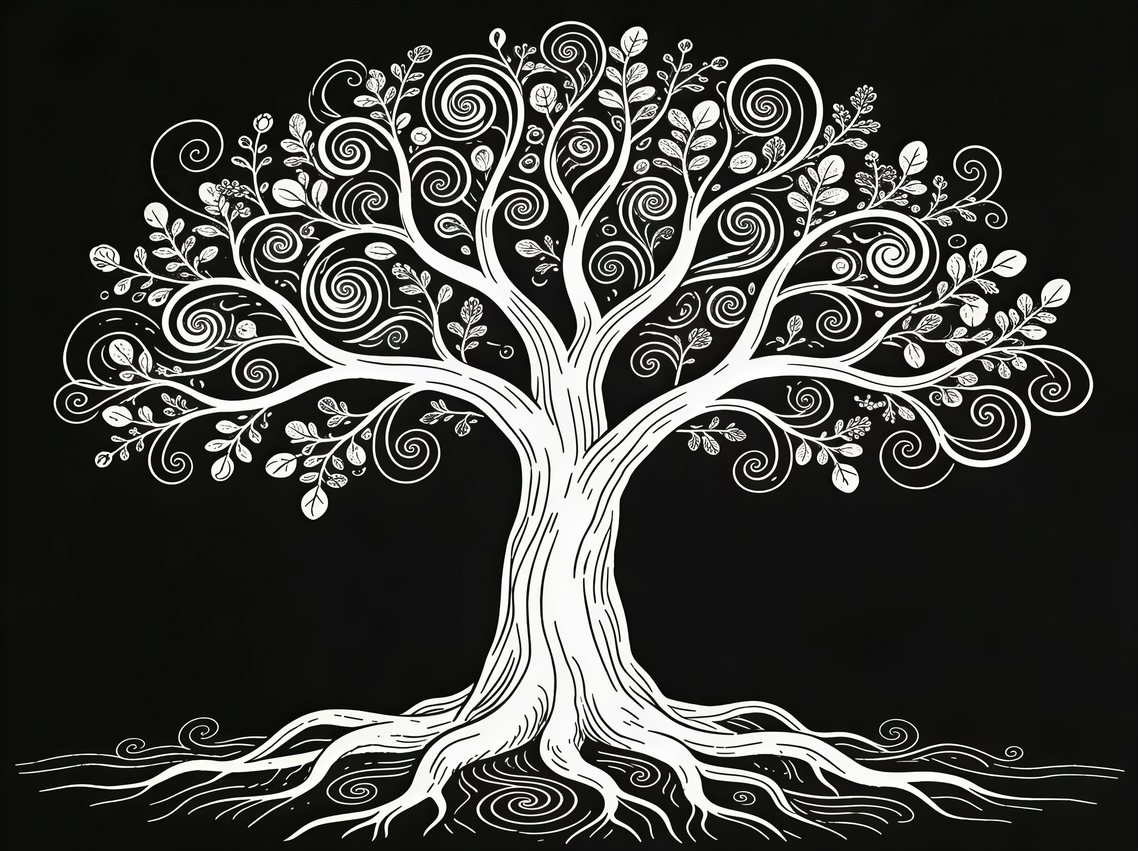 Minimalistic Black and White Tree Illustration Design
