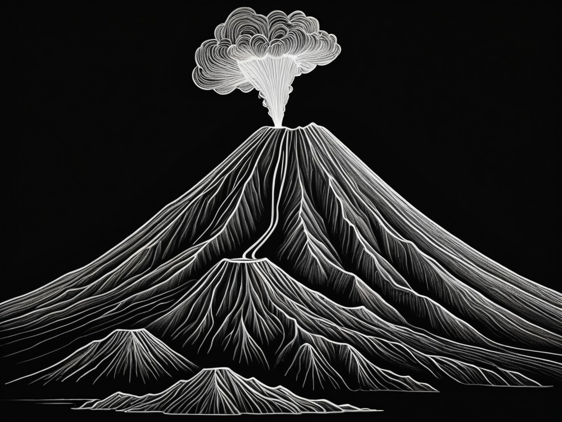 Detailed Illustration of a Majestic Volcano Eruption