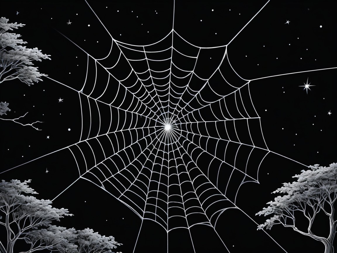 Intricate Spider Web on Starry Black Background