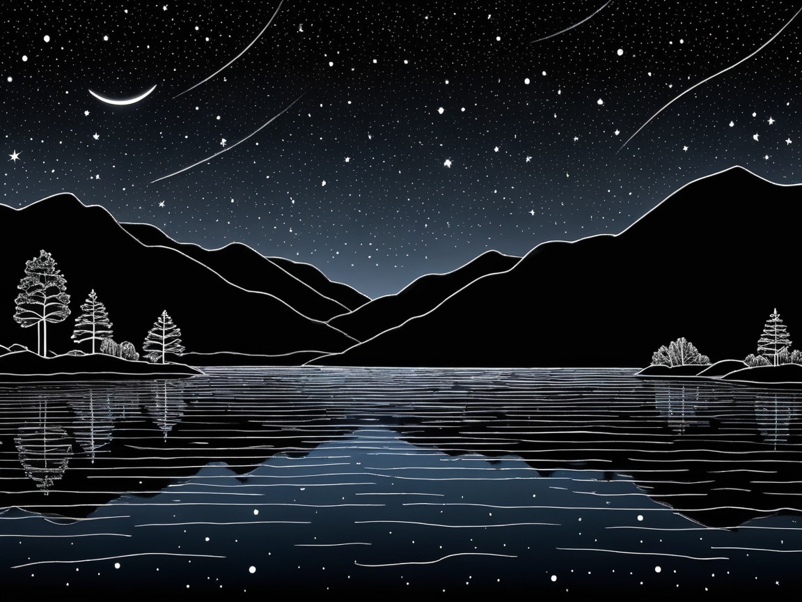 Serene Night Scene with Lake and Starry Sky