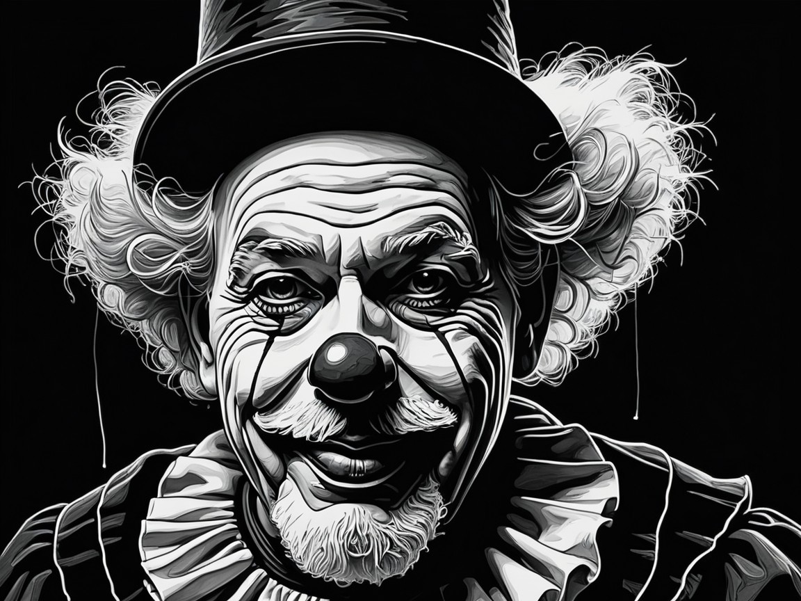 Monochromatic Portrait of a Cheerful Clown