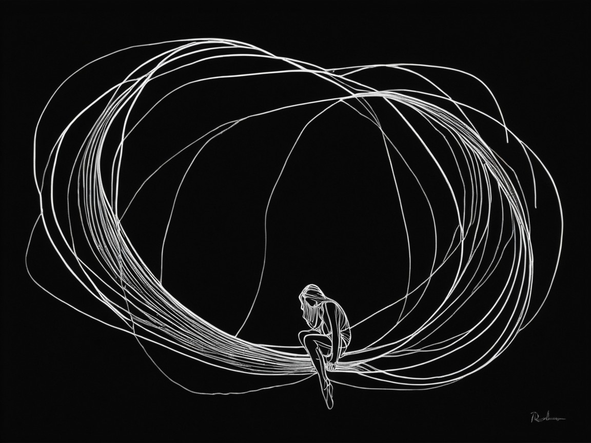 Minimalistic Illustration of Solitary Figure and Chaos