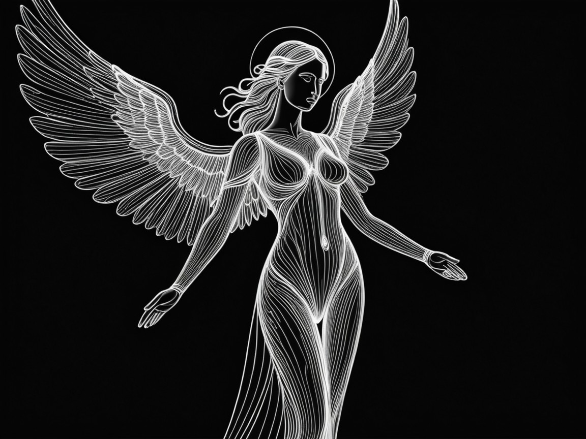 Ethereal Angel Figure with Flowing White Lines