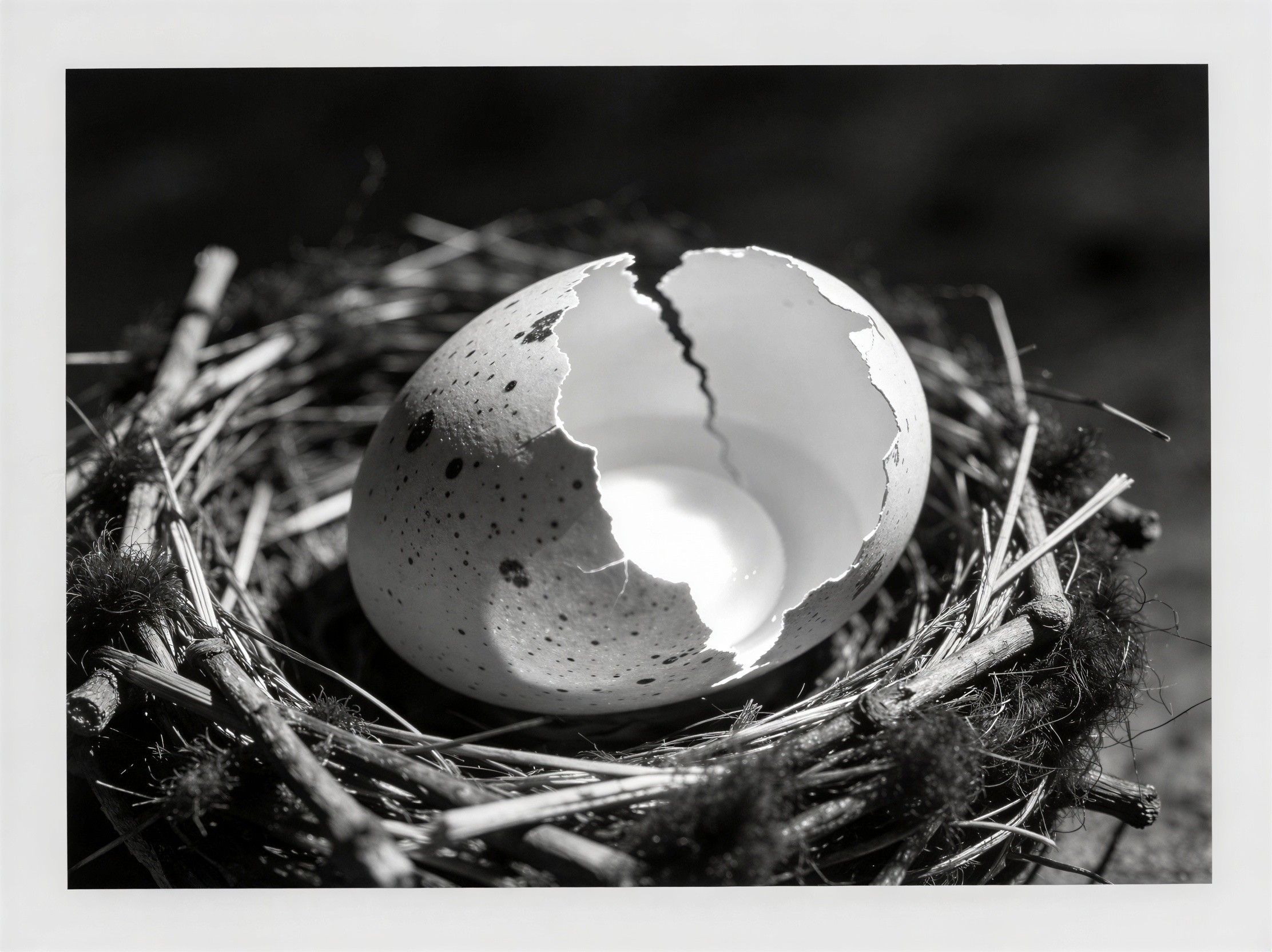 Half-Cracked Raw Egg in Nest Studio Photograph