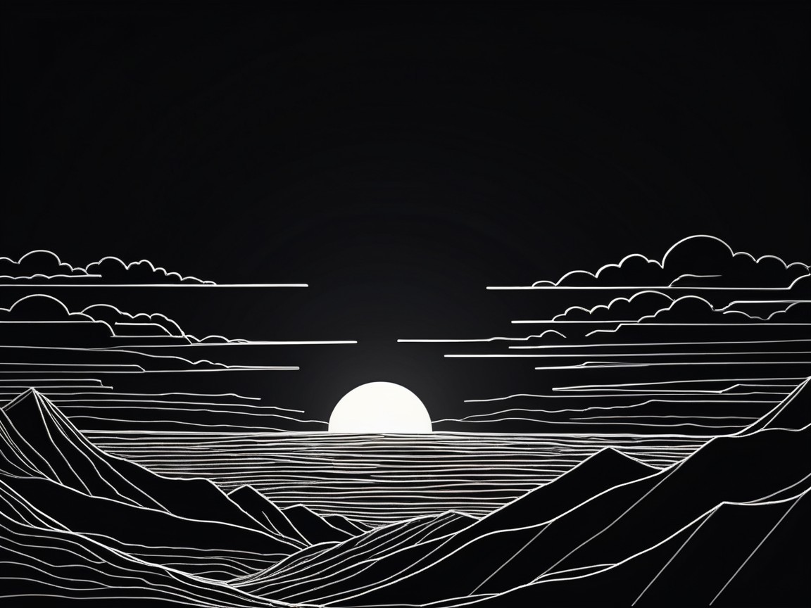 Minimalist Sunset Illustration Over Mountain Peaks