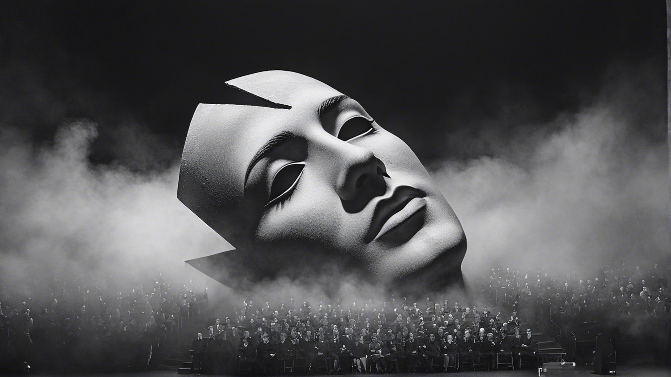 Dramatic Black-and-White Scene with Stylized Face