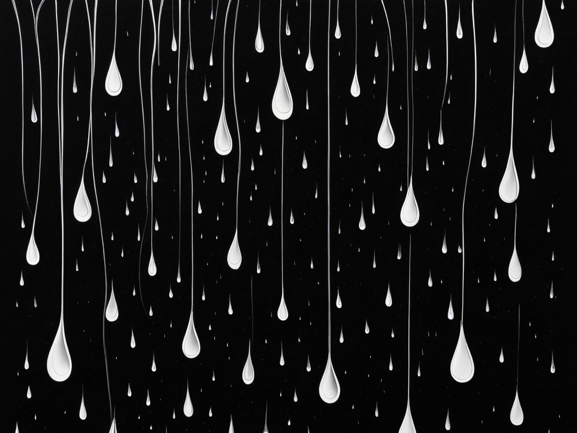 Cascading White Droplets on a Black Background