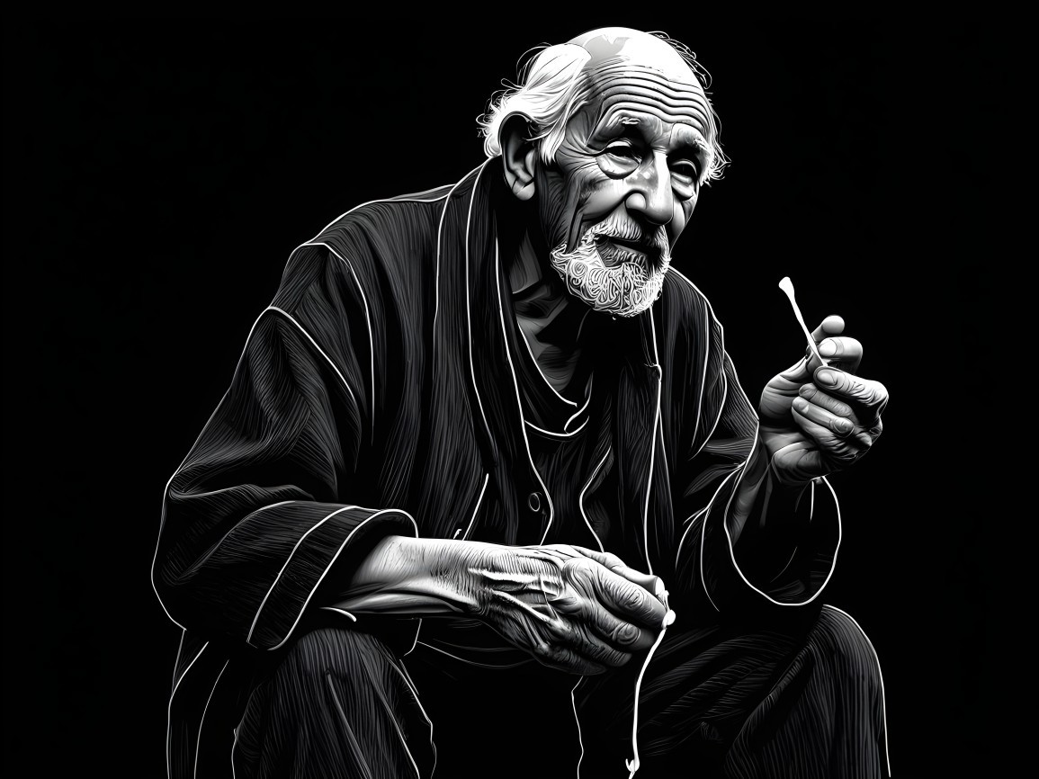 Elderly Man in Contemplation with Expressive Features