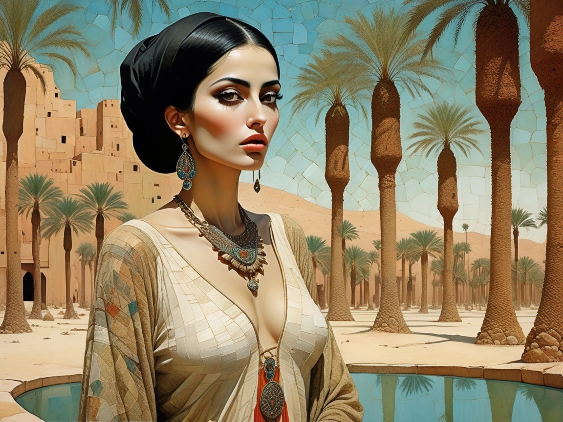 Figure in Oasis with Rich Fabrics and Jewelry