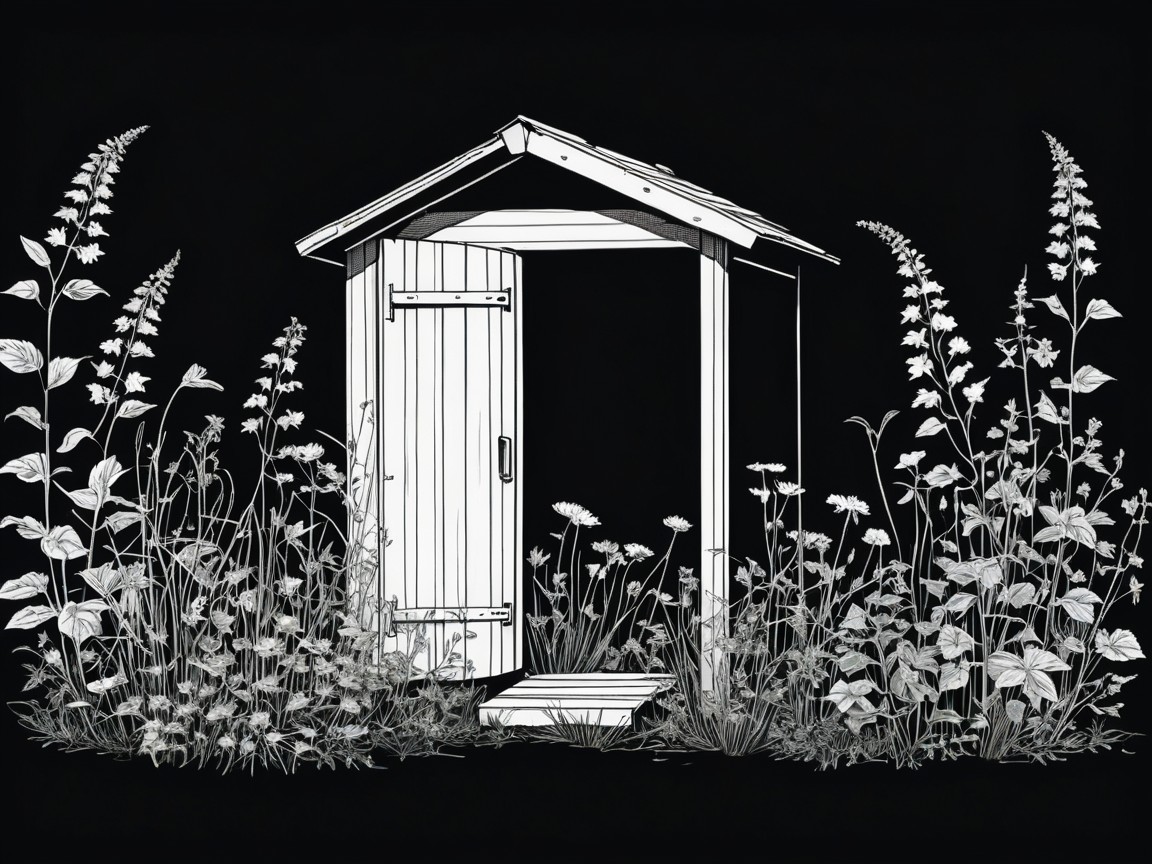 Wooden Shed Surrounded by Foliage and Wildflowers