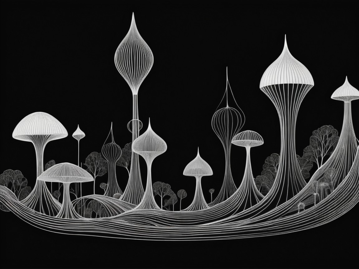 Surreal Landscape of Elongated Fungi Structures