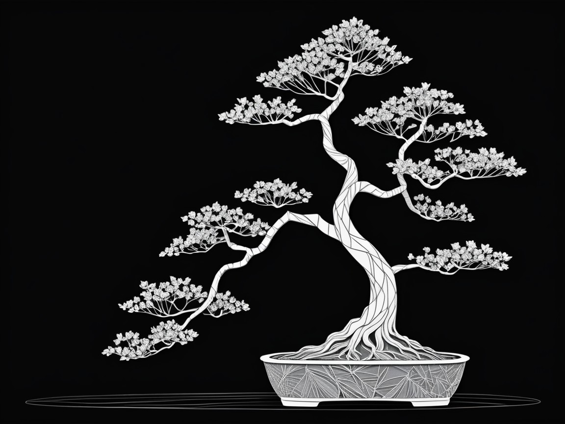 Illustration of a bonsai tree on black background