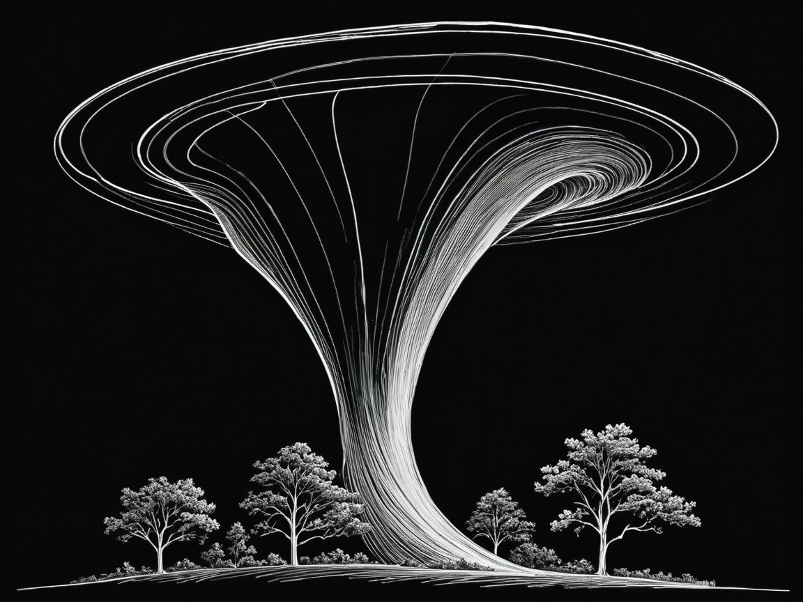 Tornado-like Structure with Silhouetted Trees Background