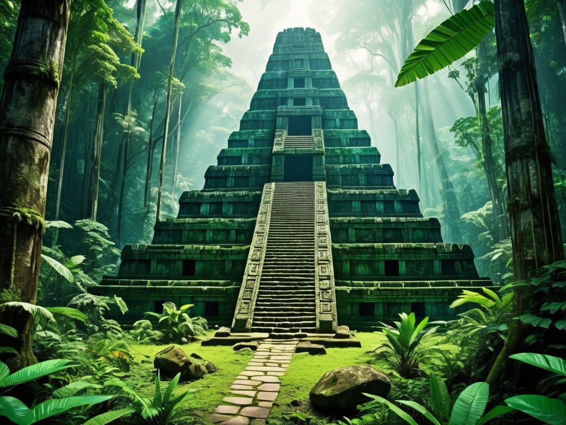 Majestic Pyramid in Lush Jungle with Intricate Carvings