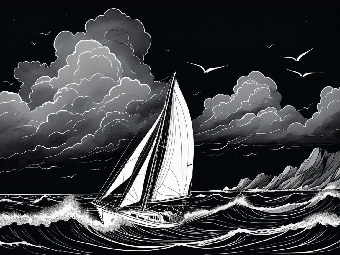 Lone Sailboat on Stormy Sea with Dark Clouds